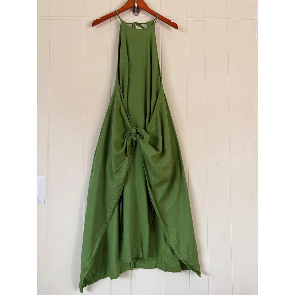 Free People Womens People call Me Green Midi Wrap Dress Size XS Boho Coastal